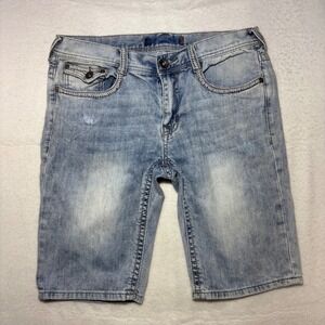 Seven7 Premium Denim Mens Light Wash Distressed Jean Shorts Size 31 Blue Stretch